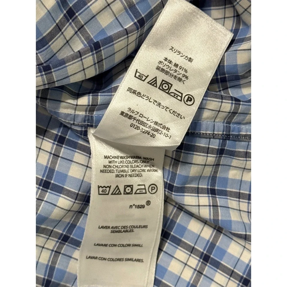 Polo Ralph Lauren Button Down Shirt Mens 3XLT Blue Plaid Stretch Big & Tall